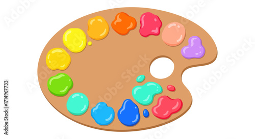 Cartoon Artists Palette with Colorful Paint Swatches.