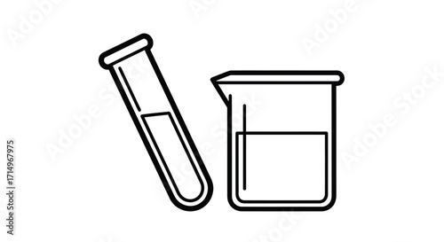 A simple black and white line art icon of a laboratory test tube and beaker.