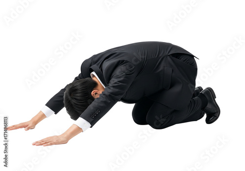 Business Man Bowing Deeply Showing Respect Apology Gratitude Gesture Isolated on Transparent Background