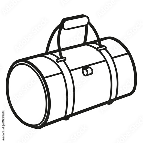 Outline drawing of a black duffel bag with handles on white background gym bag travel bag