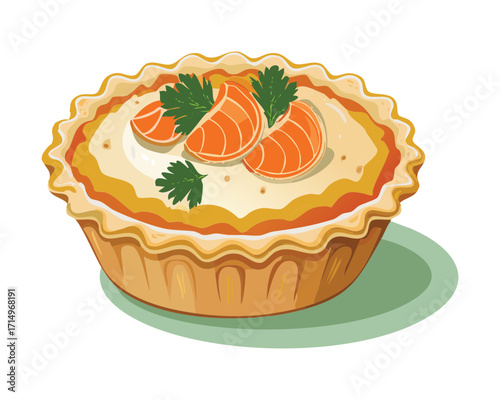 Sweet Mandarin Orange and Cream Tartlet in a Perfectly Baked Flaky Crust Dusted with Sugar and Ready for Dessert - Vector Illustration	