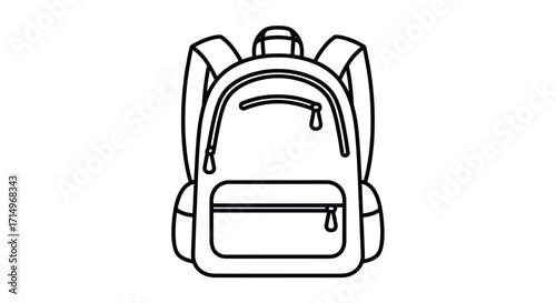 Simple Line Art Illustration of a Black and White Backpack.