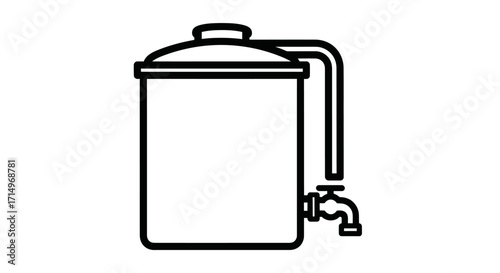 Simple Line Art Icon of a Water Tank with Spigot.