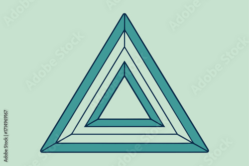 Concentric Teal Triangles on Light Green Background abstract blue