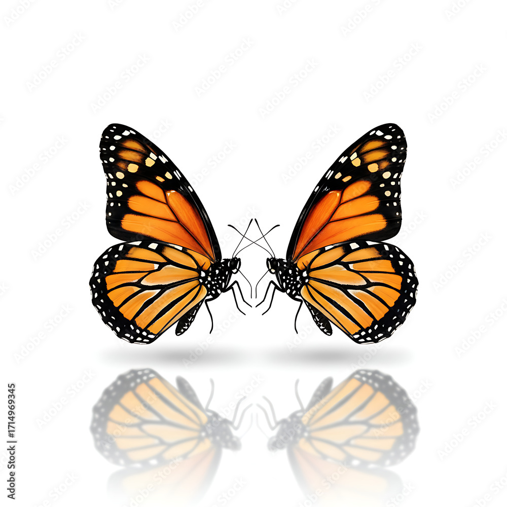 Fototapeta premium Beautiful Monarch Butterfly with Open Wings on White Background
