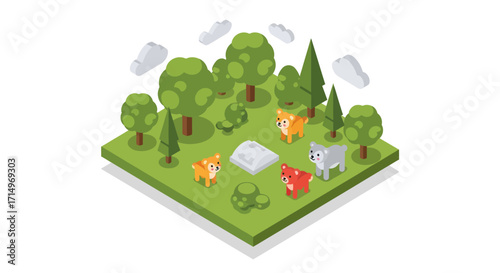 Isometric Forest Scene with Animals.