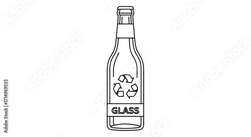 Outline of a Glass Bottle with Recycling Symbol.
