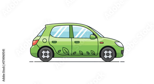 Green Electric Car with Leaf Design Eco-Friendly Transportation.