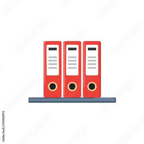 Three Red Ring Binders on a Shelf office supplies stationery