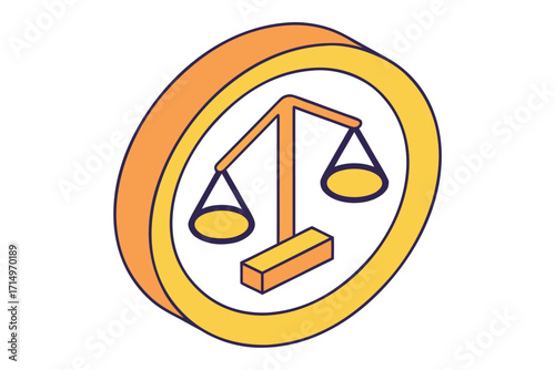 Isometric 3D Icon of Scales of Justice in a Circle legal court