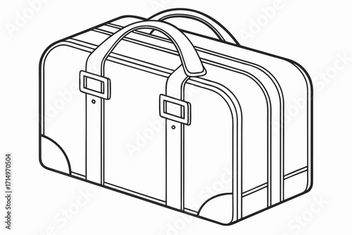 Isometric outline of a classic travel bag with reinforced corners and straps luggage baggage