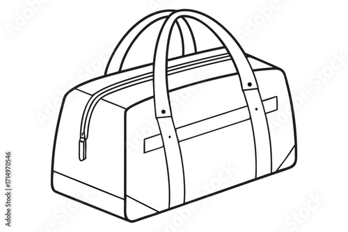Isometric outline of a duffel bag with a zipper and two handles luggage travel