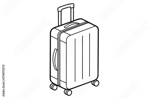 Isometric outline of a modern rolling suitcase with a telescopic handle luggage travel