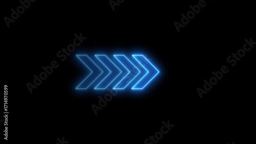 glowing neon left to right arrow direction line loop, neon arrow. Neon direction concept, neon arrow icon, arrows indicates the direction of the overlay video layer.