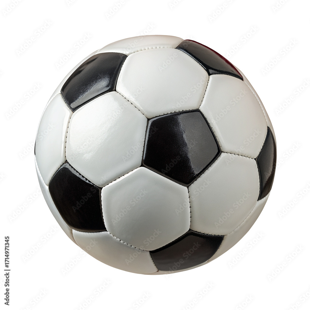Obraz premium Classic black and white soccer ball isolated on black background for sports theme design projects