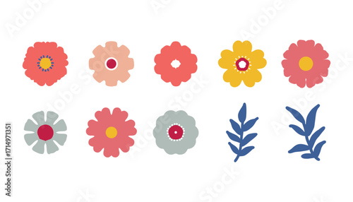 Collection of colorful flower icon, Abstract botanical flower set. Style for banners, wallpaper, posters, websites, online shopping.Vector illustration design and creative idea,eps 10.