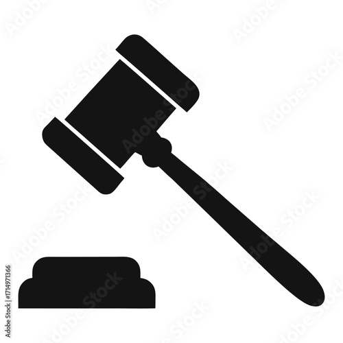 Black Silhouette of a Gavel and Sounding Block on a White Background Keywords: gavel, sounding block, silhouette