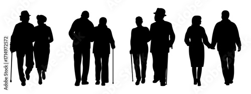 Silhouettes of an elderly couple in love. Vector illustration.