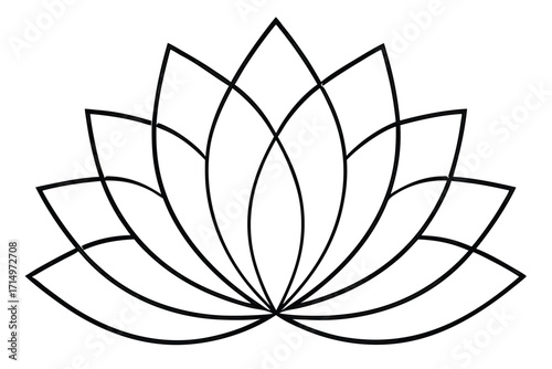 Stylized Black Outline Lotus Flower With Multiple Petals On White Background vector illustration