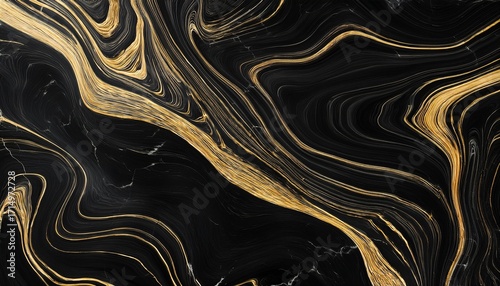 Elegant Black Marble Background With Gold Streaks And Fine Veins