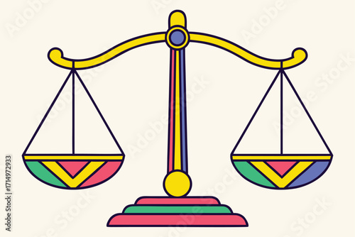 Stylized Scales of Justice with Colorful Geometric Accents Keywords: scales of justice, law, justice