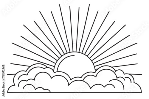 Stylized Sun Rising Behind Clouds with Rays of Light sunrise sunset
