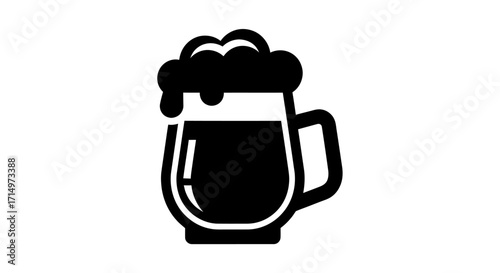 Black and White Beer Mug with Frothy Foam.
