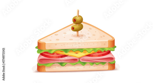 Delicious Ham and Cheese Sandwich with Olives.