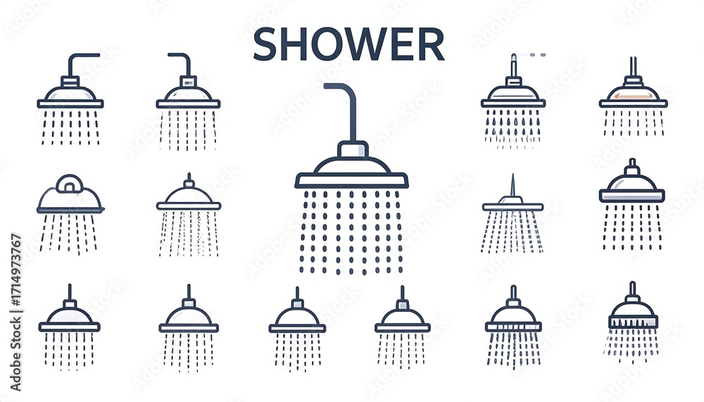 Fototapeta premium Diverse Shower Head Icons Collection for Design Purposes
