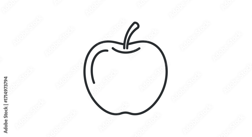 Fototapeta premium Simple Line Drawing of a Red Apple with Stem.