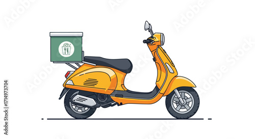 Yellow Delivery Scooter with Green Box Illustration.