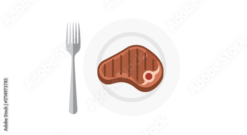 Grilled Steak on Plate with Fork.