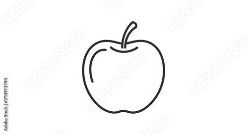 Simple Line Drawing of a Red Apple with Stem.