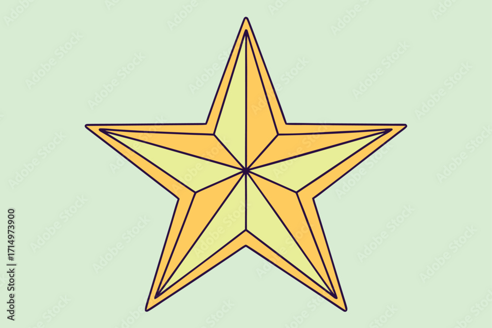 Obraz premium Yellow five-pointed star with dark outline on light green background gold geometric