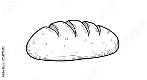 Hand-drawn Black and White Loaf of Bread Illustration.
