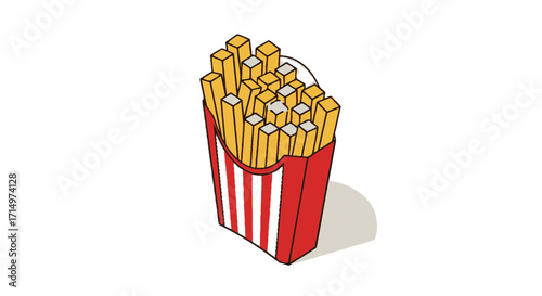 French Fries in Striped Container Isometric View.
