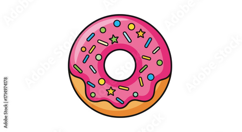 Delicious Pink Frosted Donut with Colorful Sprinkles and Glaze.
