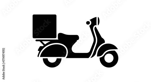 Black Silhouette of Delivery Scooter with Box.