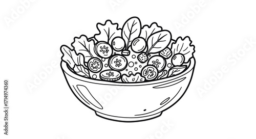 Hand-drawn illustration of a fresh fruit salad in a bowl.