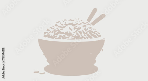 Simple Graphic Illustration of a Bowl of White Rice with Chopsticks.