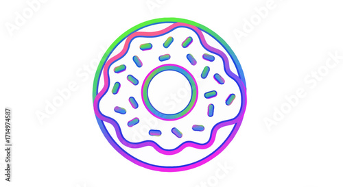 Colorful Outlined Donut with Sprinkles Isolated on White.