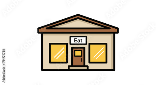 Simple Cartoon Illustration of a Small Restaurant Building.