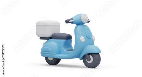 Adorable light blue retro scooter with a white cargo box.