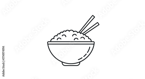 Bowl of Rice with Chopsticks Outline Icon Asian Cuisine Minimalist Style.