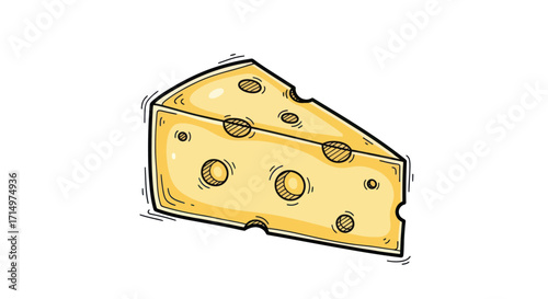 Cartoon Illustration of a Triangular Cheese Wedge with Holes.