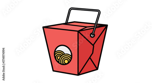 Red Chinese Takeout Food Container with Noodles Design.