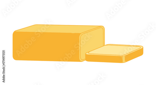 Block of Cheddar Cheese with a Slice.