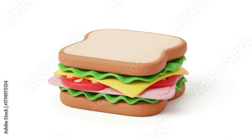 A Realistic Toy Sandwich with Layers of Bread Lettuce Cheese and Ham.