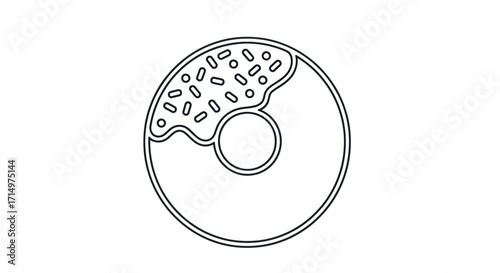 Line Art Drawing of a Sprinkled Donut.
