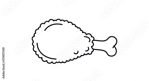 Simple Line Art Fried Chicken Drumstick Illustration.